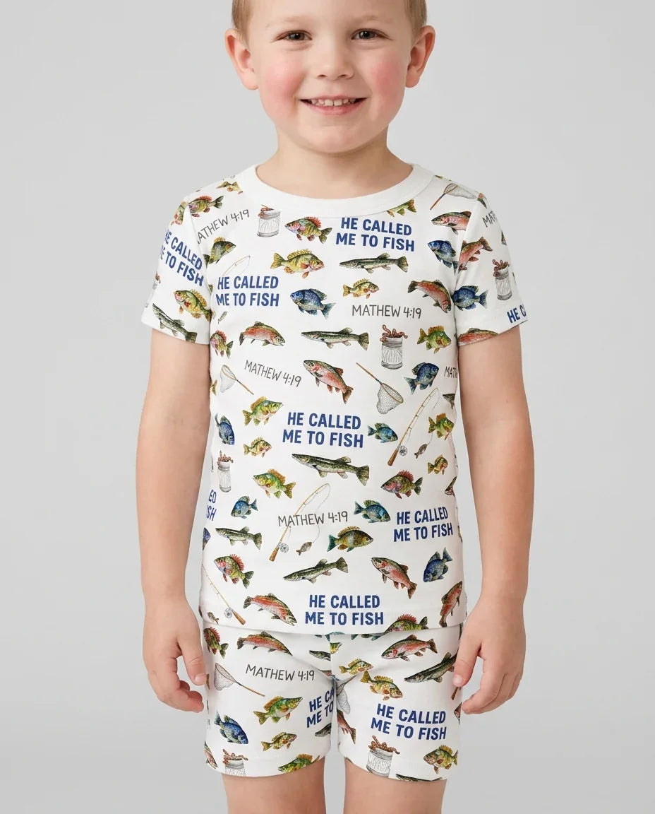 He Called Me To Fish Daddy & Me Matching Bamboo Two Piece Short Sleeve Shorts Pajama Set