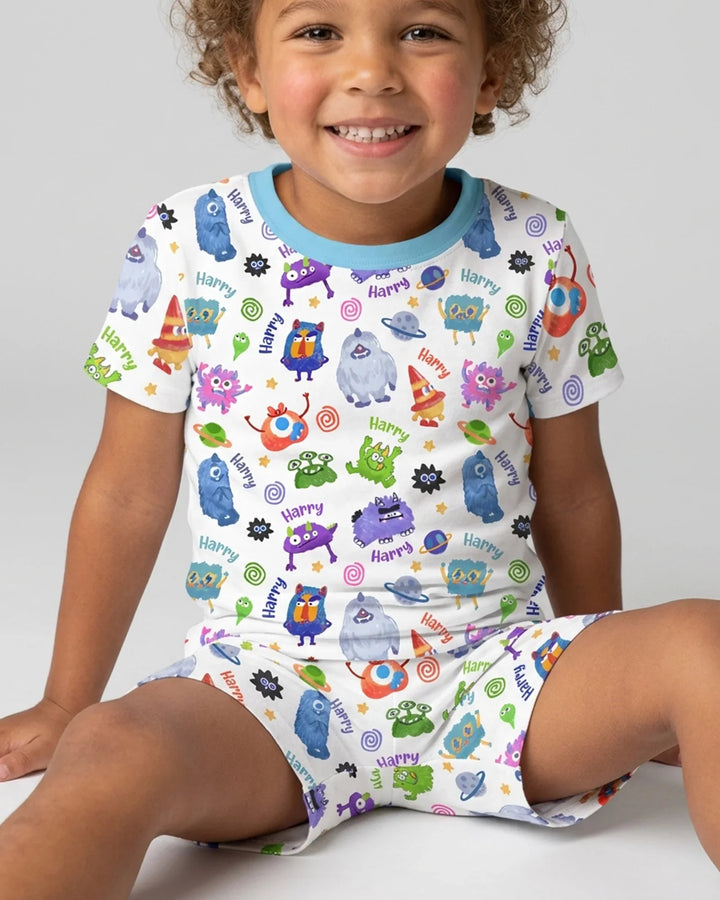 Monster Mash Crew Custom Name Bamboo Two Piece Short Sleeve Shorts Pajama Set