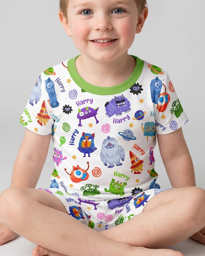 Monster Mash Crew Custom Name Bamboo Two Piece Short Sleeve Shorts Pajama Set