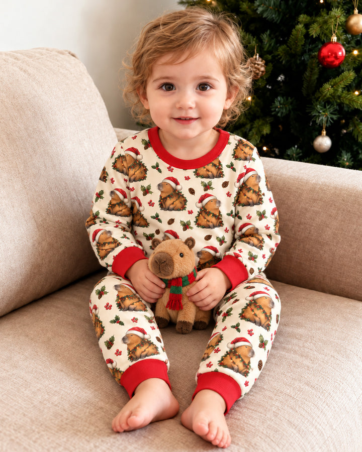 Cozy Christmas Capybara Bamboo Two Piece Long Sleeve Pajama Set