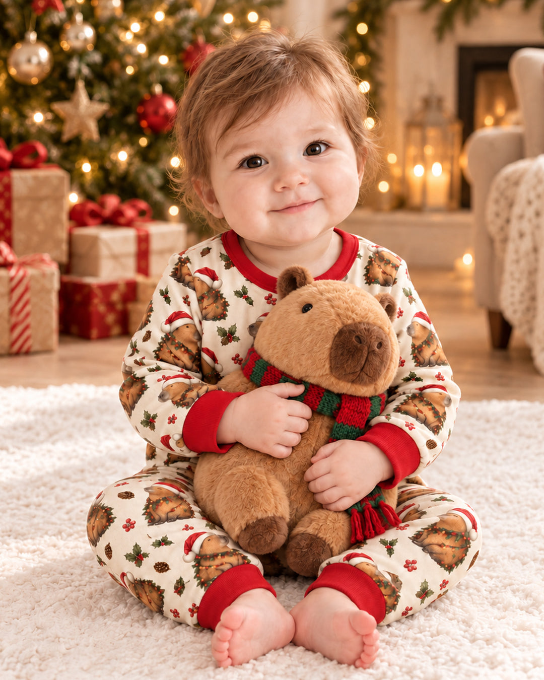 Cozy Christmas Capybara Bamboo Two Piece Long Sleeve Pajama Set