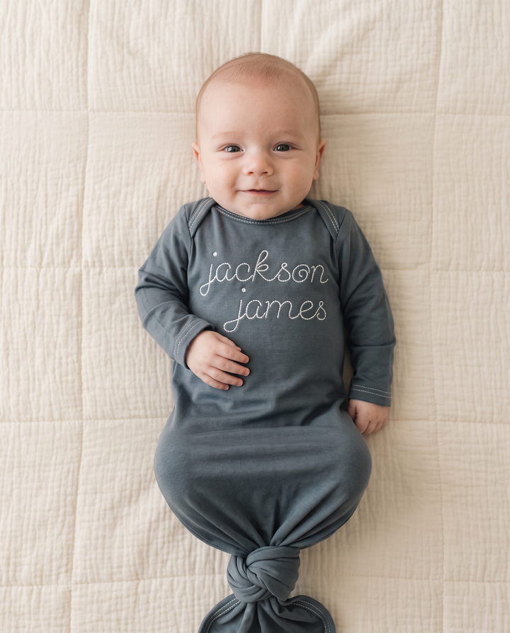 Personalized Stitched Baby Name Bamboo Knot Gown