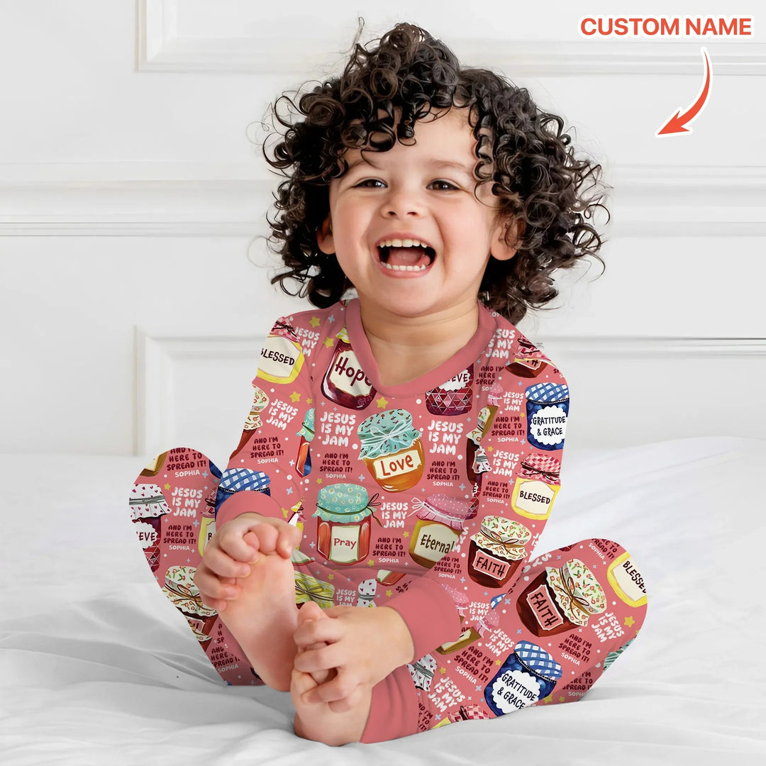Jesus Is My Jam Custom Name Two Piece Long Sleeve Pajama Set - Zumbamboo