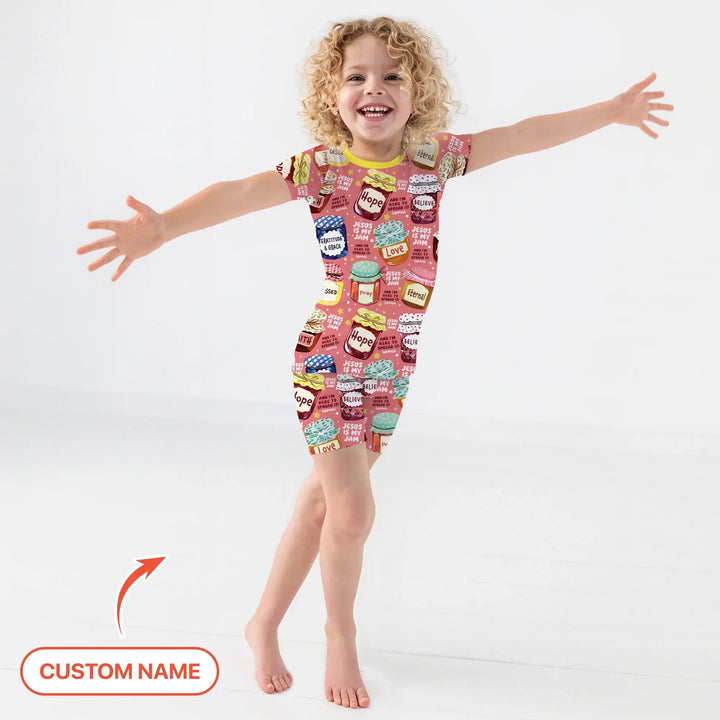 Jesus Is My Jam Custom Name Two Piece Short Sleeve Shorts Pajama Set - Zumbamboo