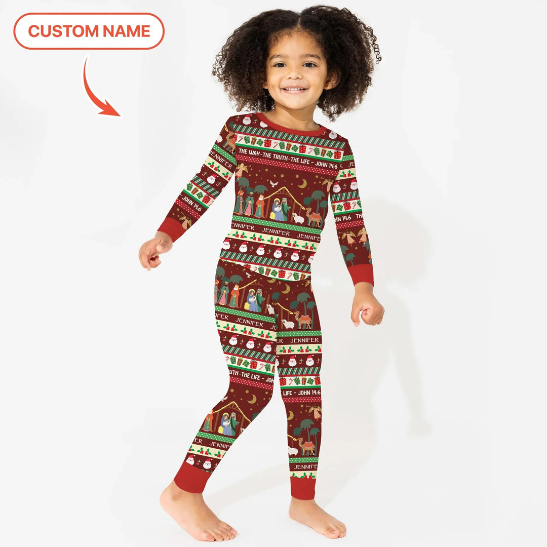Jesus The Way The Truth The Life Custom Name Two Piece Long Sleeve Pajama Set - Zumbamboo
