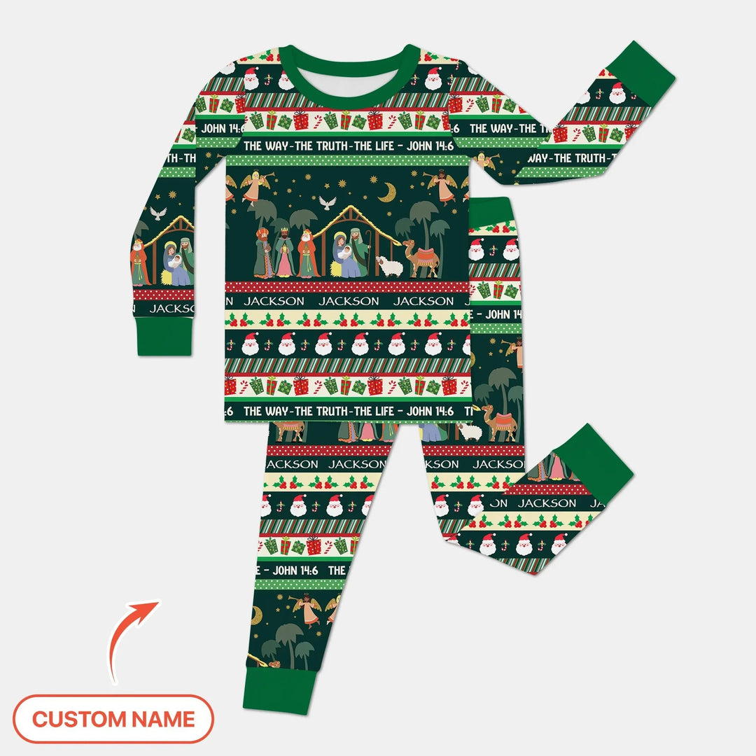 Jesus The Way The Truth The Life Custom Name Two Piece Long Sleeve Pajama Set - Zumbamboo