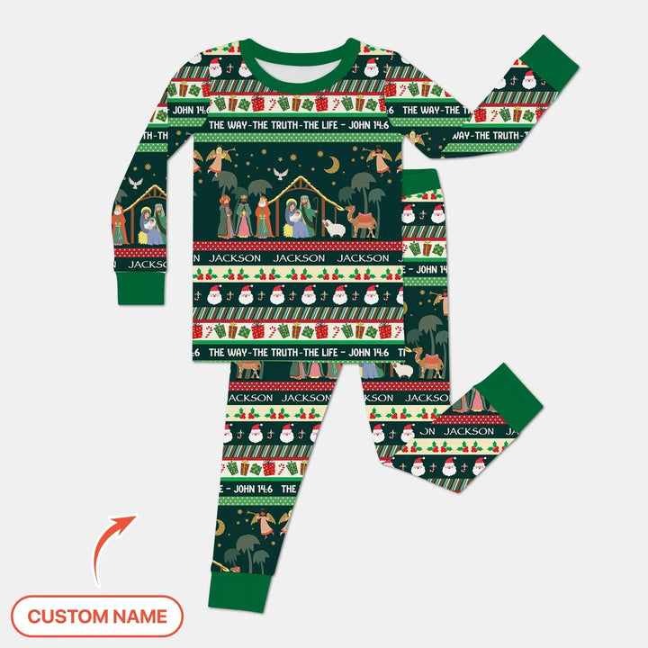 Jesus The Way The Truth The Life Custom Name Two Piece Long Sleeve Pajama Set - Zumbamboo
