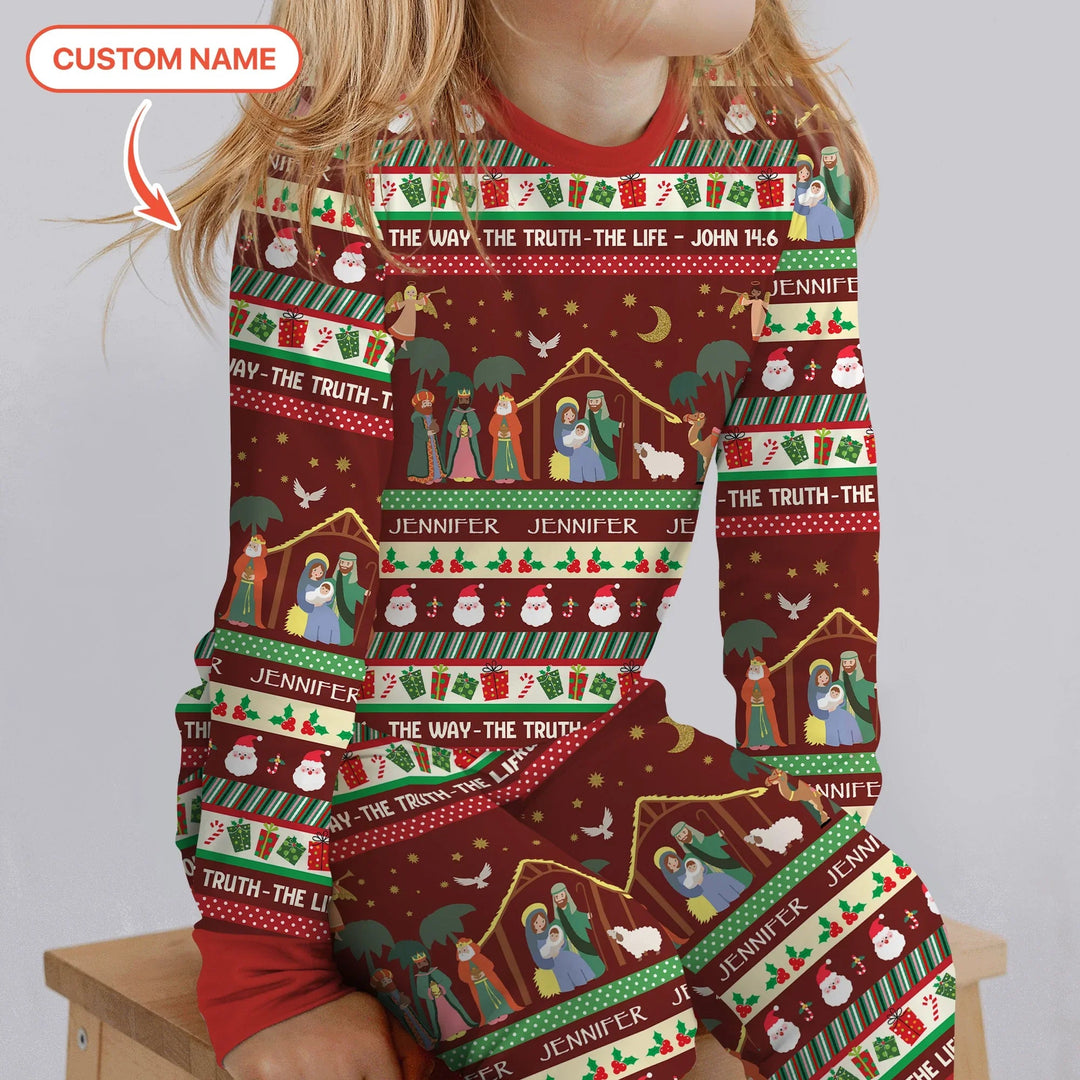 Jesus The Way The Truth The Life Custom Name Two Piece Long Sleeve Pajama Set - Zumbamboo