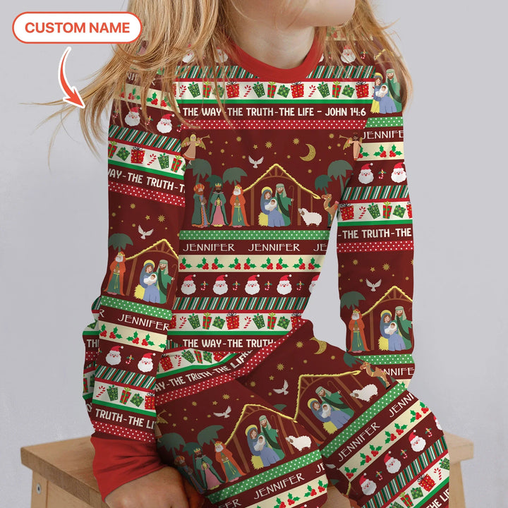 Jesus The Way The Truth The Life Custom Name Two Piece Long Sleeve Pajama Set - Zumbamboo
