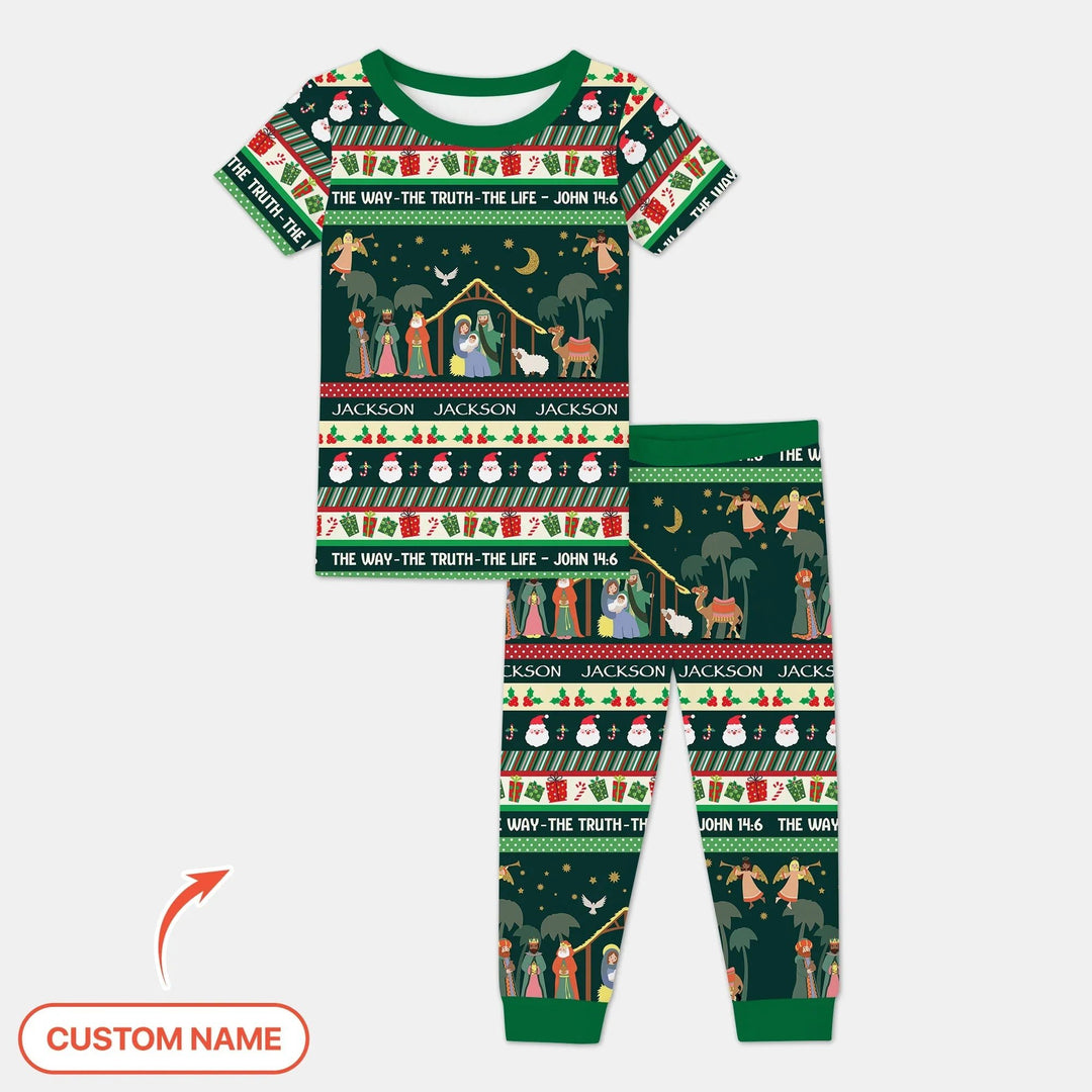 Jesus The Way The Truth The Life Custom Name Two Piece Short Sleeve Pajama Set - Zumbamboo