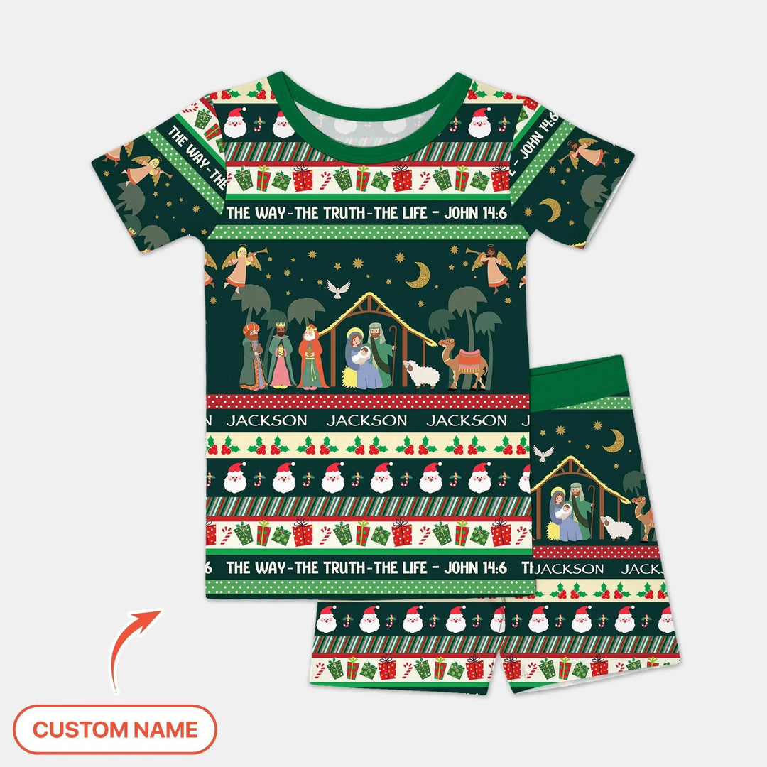 Jesus The Way The Truth The Life Custom Name Two Piece Short Sleeve Shorts Pajama Set - Zumbamboo