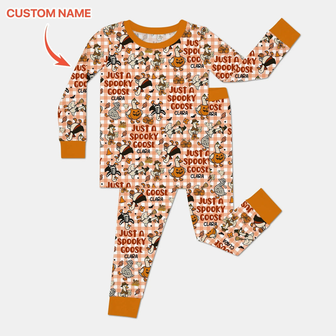 Just A Spooky Goose Custom Name Girl Version Long Sleeve Pajama Set - Zumbamboo