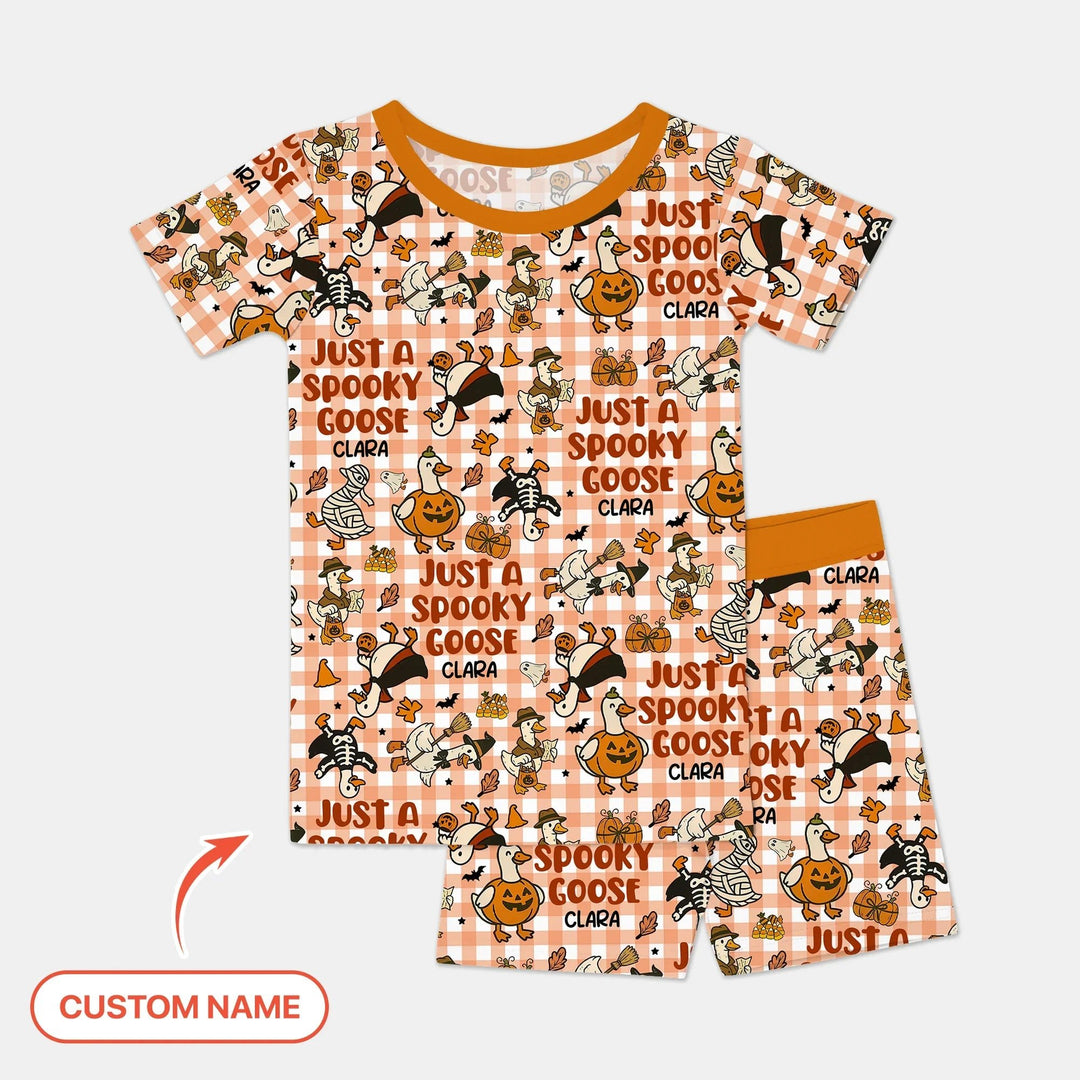 Just A Spooky Goose Custom Name Girl Version Short Sleeve Shorts Pajama Set - Zumbamboo