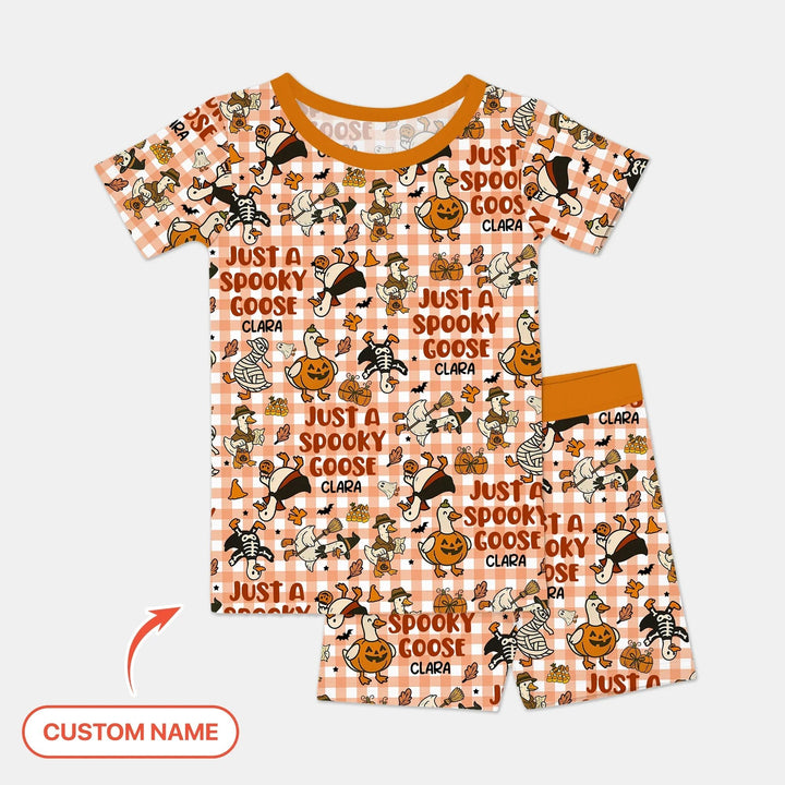 Just A Spooky Goose Custom Name Girl Version Short Sleeve Shorts Pajama Set - Zumbamboo