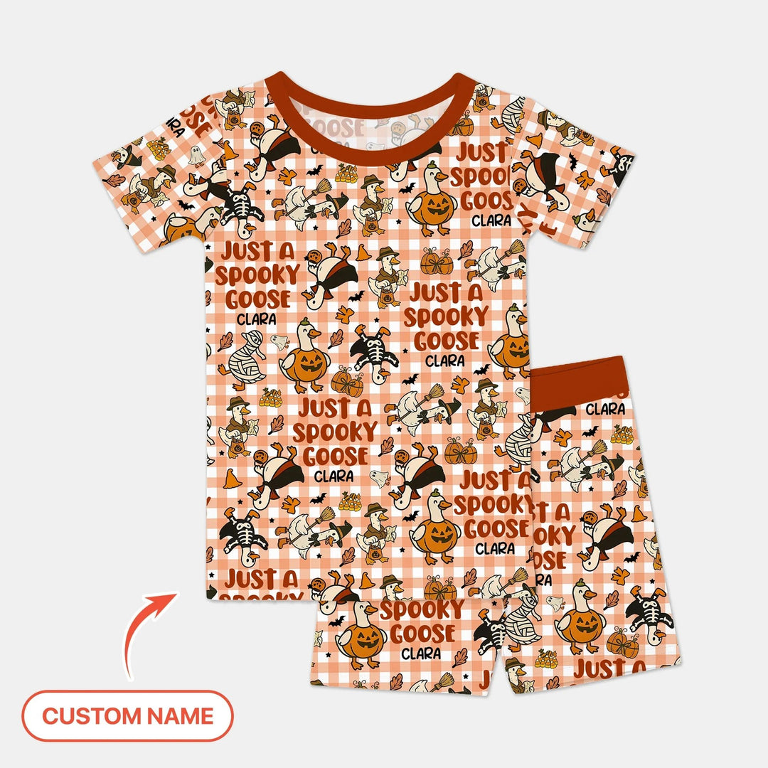 Just A Spooky Goose Custom Name Girl Version Short Sleeve Shorts Pajama Set - Zumbamboo