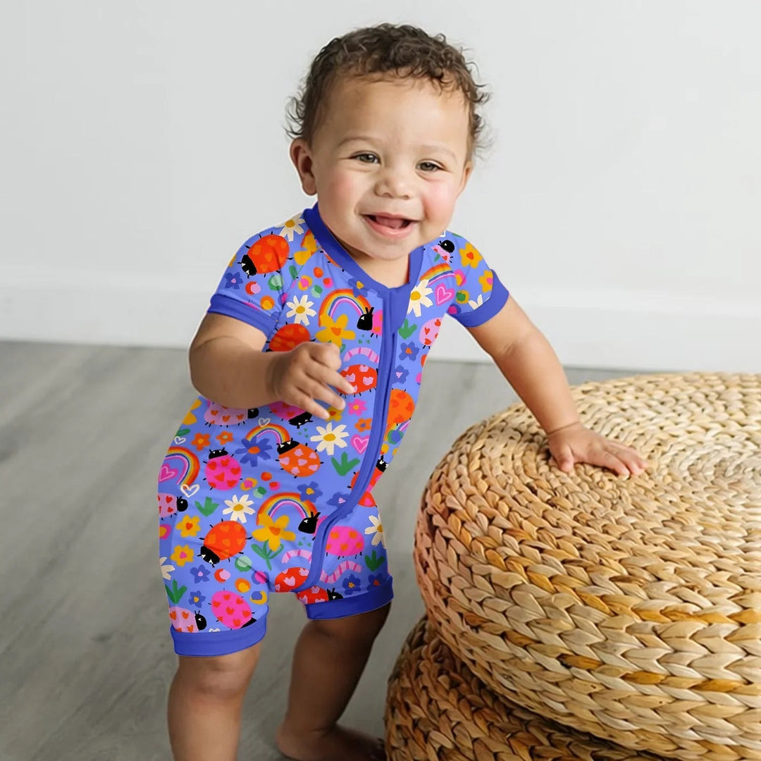 Lady Bugs Shorty Zippered Romper - Zumbamboo