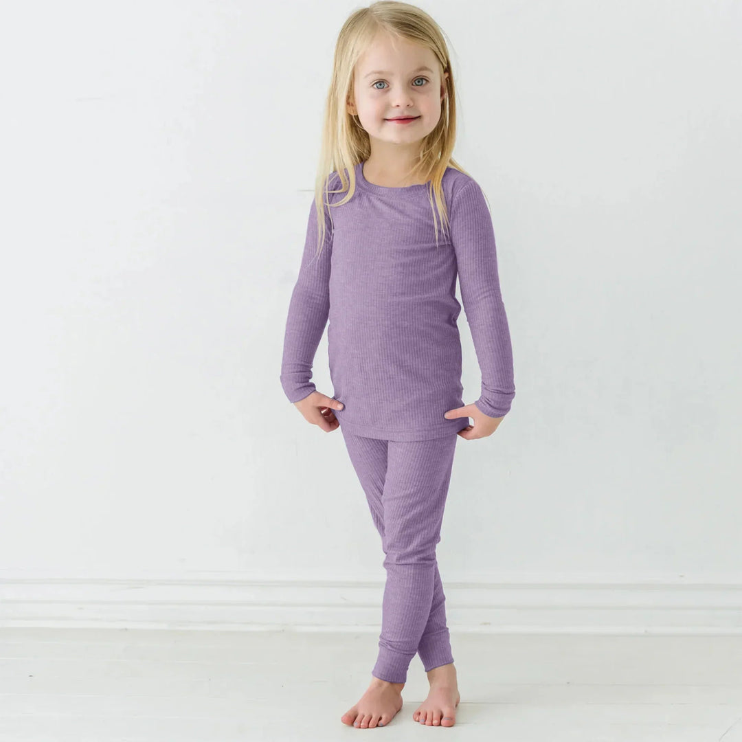Lavender Ribbed Two Piece Long Sleeve Pajama Set , Lavender Ribbed Two Piece Long Sleeve Pajama Set - 12-18M