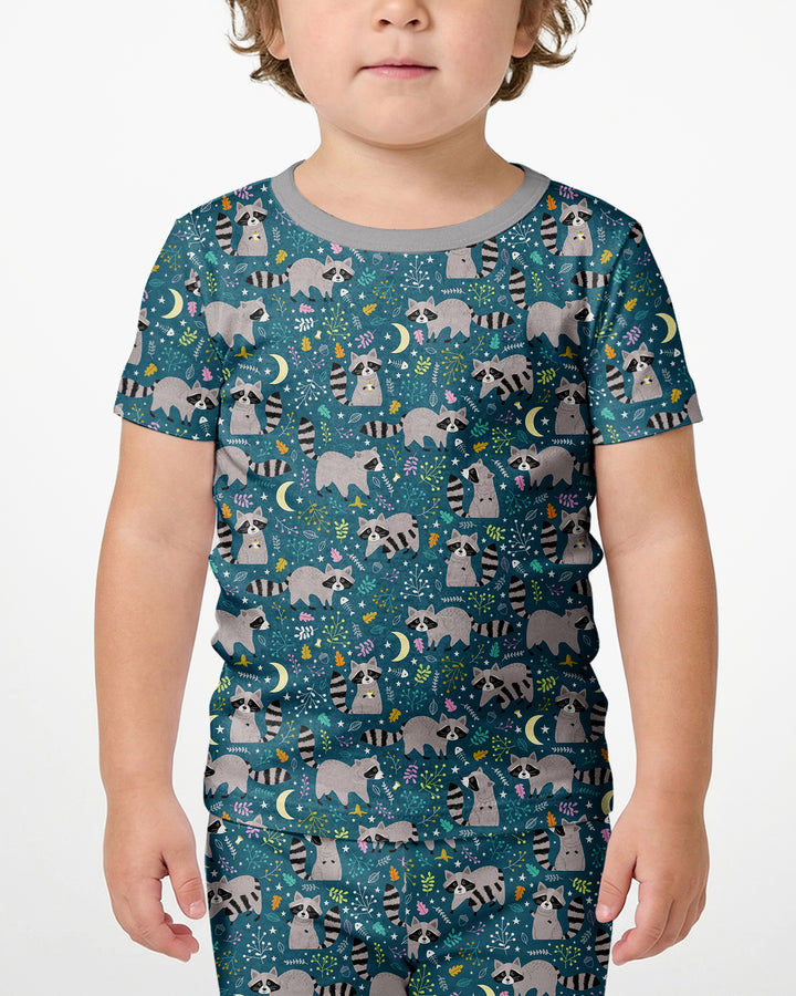 Midnight Raccoons Bamboo Two Piece Short Sleeve Shorts Pajama Set