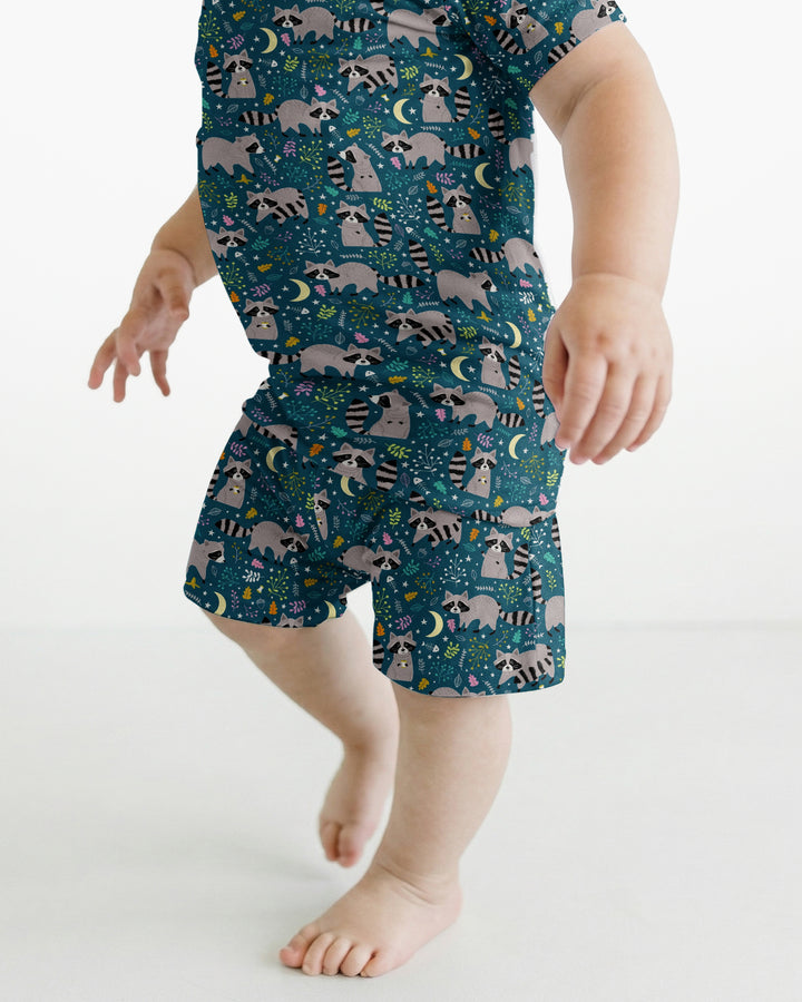 Midnight Raccoons Bamboo Two Piece Short Sleeve Shorts Pajama Set