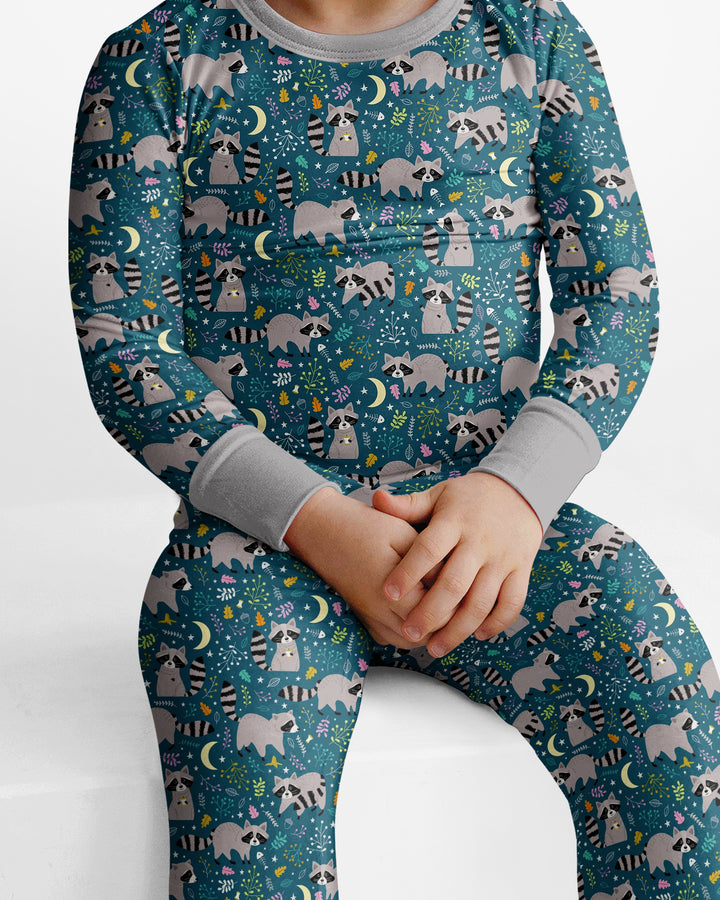 Midnight Raccoons Bamboo Two Piece Long Sleeve Pajama Set