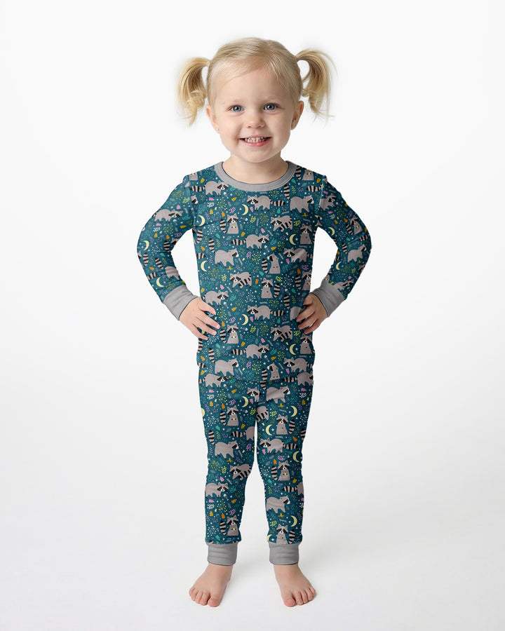 Midnight Raccoons Bamboo Two Piece Long Sleeve Pajama Set