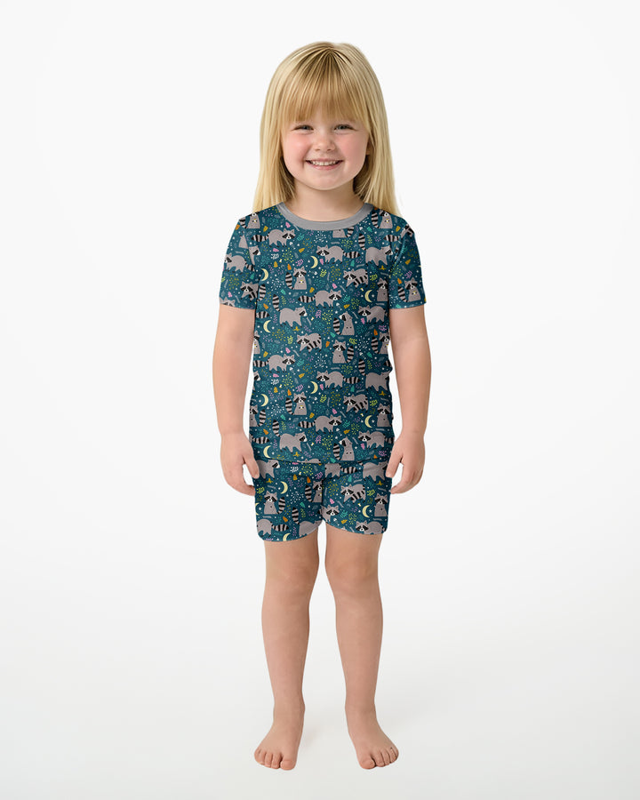 Midnight Raccoons Bamboo Two Piece Short Sleeve Shorts Pajama Set