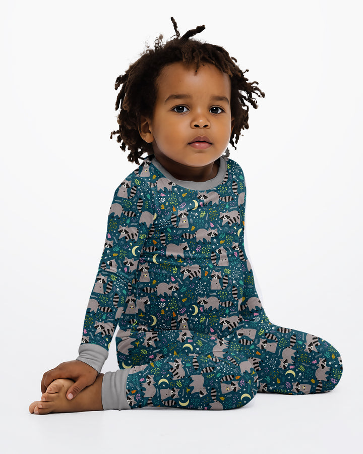 Midnight Raccoons Bamboo Two Piece Long Sleeve Pajama Set