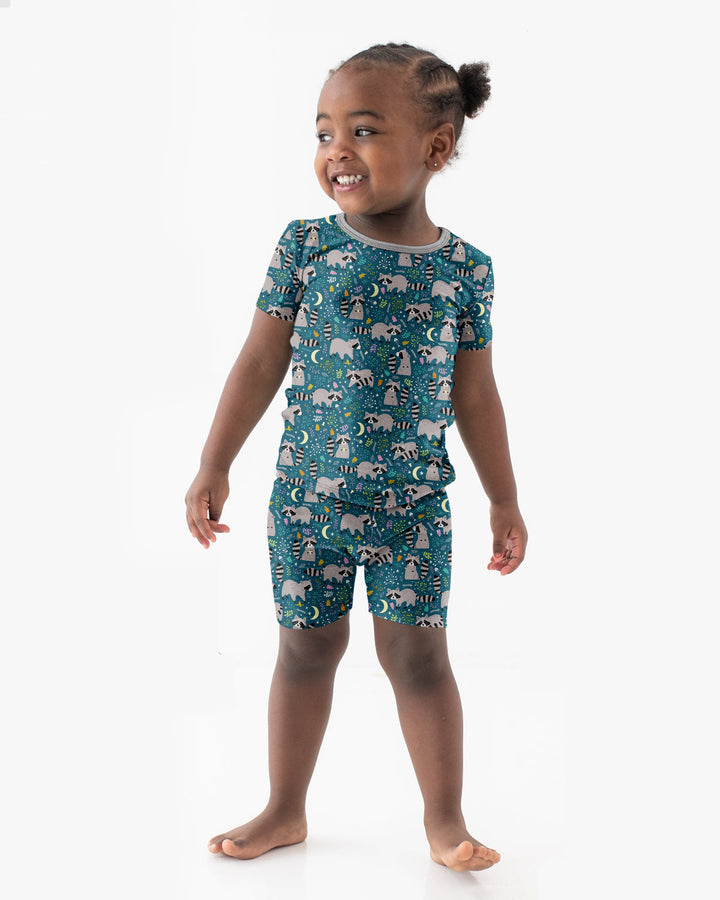 Midnight Raccoons Bamboo Two Piece Short Sleeve Shorts Pajama Set