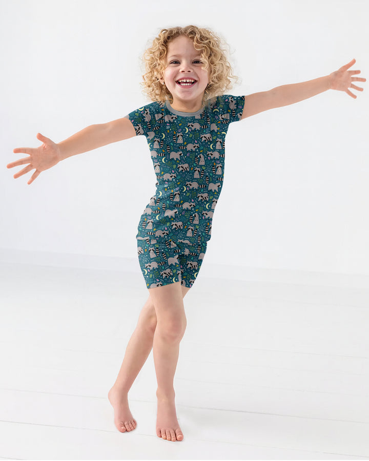 Midnight Raccoons Bamboo Two Piece Short Sleeve Shorts Pajama Set