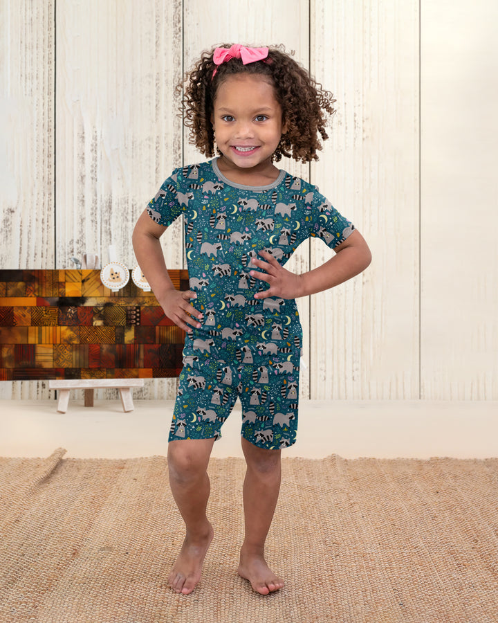 Midnight Raccoons Bamboo Two Piece Short Sleeve Shorts Pajama Set
