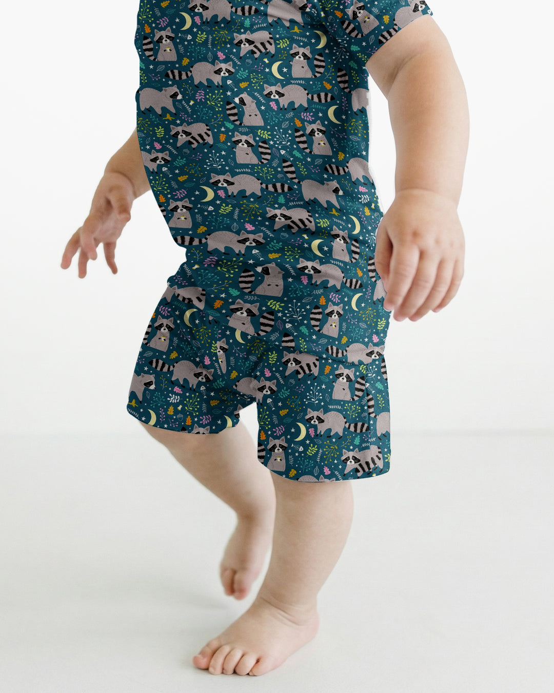 Midnight Raccoons Bamboo Two Piece Short Sleeve Shorts Pajama Set