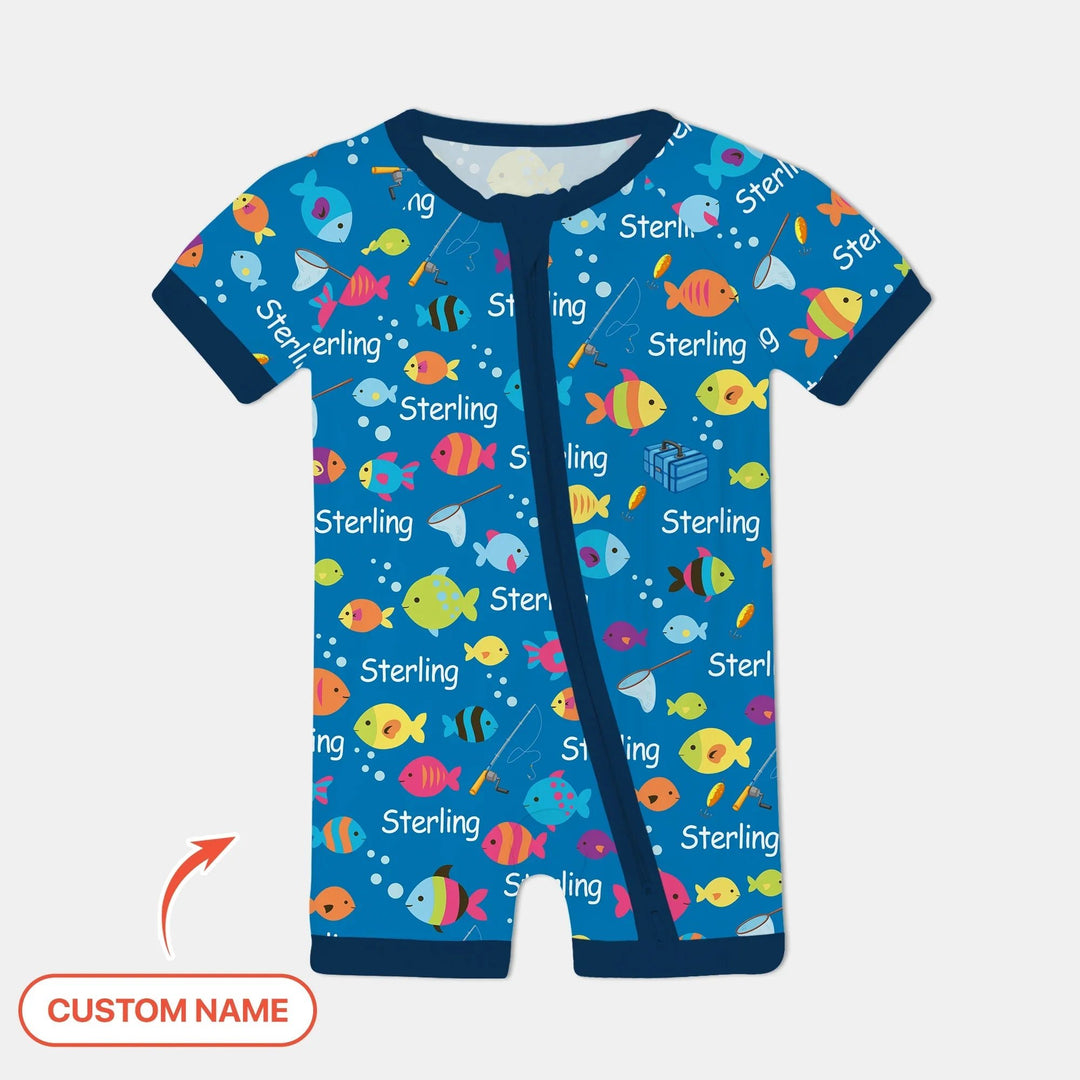 Little Fisher’s Adventure Custom Name Shorty Zippy , Little Fisher’s Adventure Custom Name Shorty Zippy - 0-3M