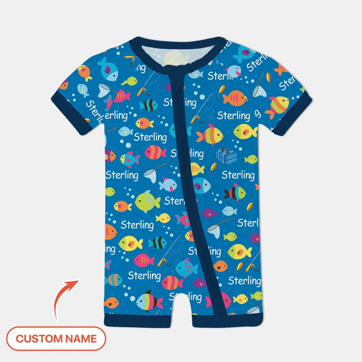 Little Fisher’s Adventure Custom Name Shorty Zippy , Little Fisher’s Adventure Custom Name Shorty Zippy - 0-3M