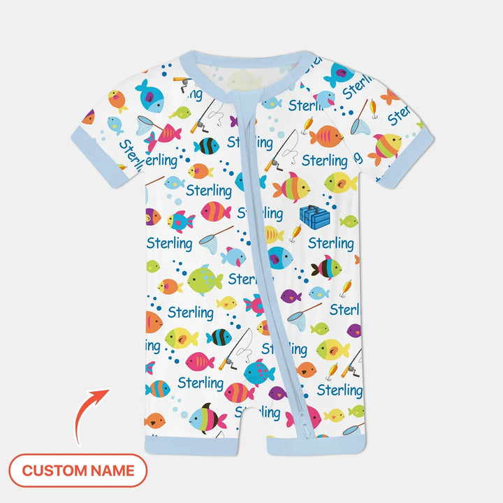 Little Fisher’s Adventure Custom Name Shorty Zippy , Little Fisher’s Adventure Custom Name Shorty Zippy - 0-3M