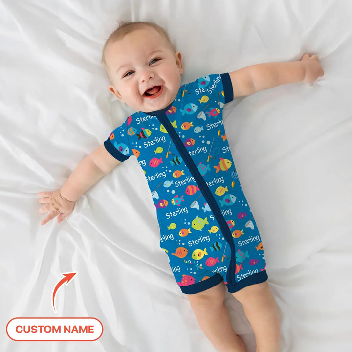 Little Fisher’s Adventure Custom Name Shorty Zippy , Little Fisher’s Adventure Custom Name Shorty Zippy - 0-3M