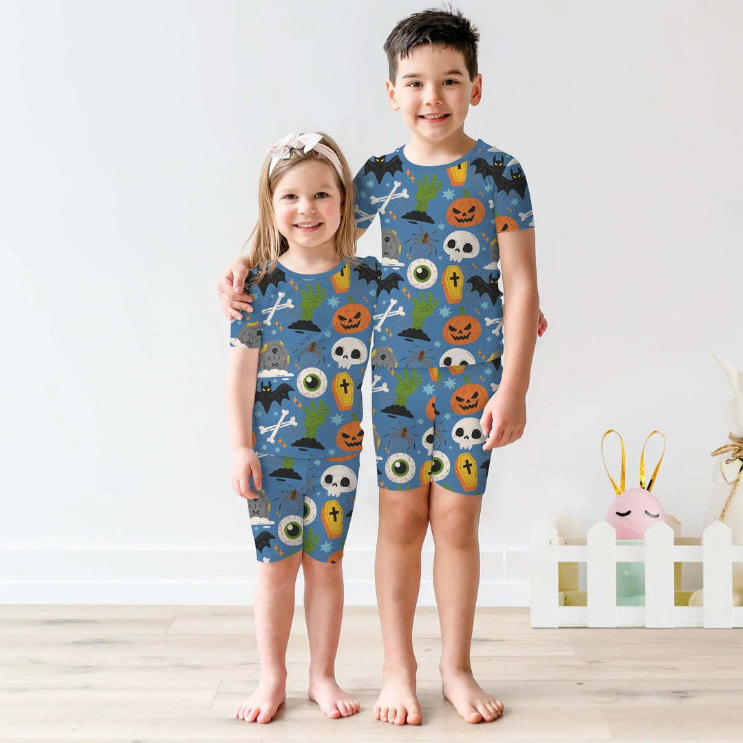 Little Monsters Two Piece Short Sleeve Shorts Pajama Set For Halloween - Zumbamboo