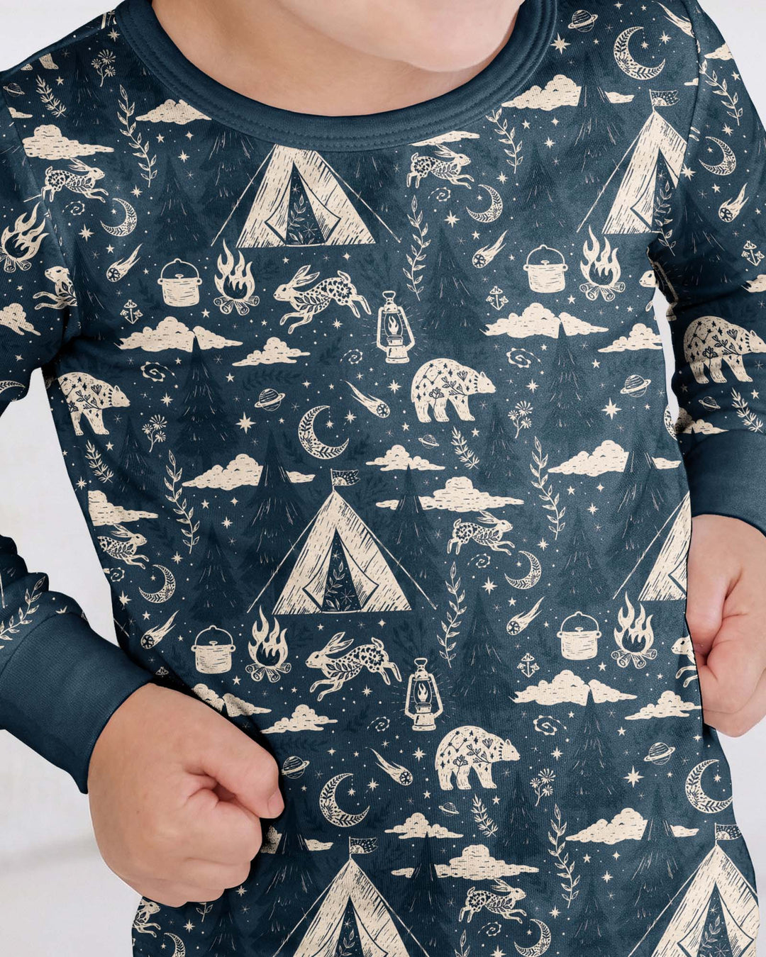 Night Camping Adventure Matching Family Bamboo Two Piece Long Sleeve Pajama Set