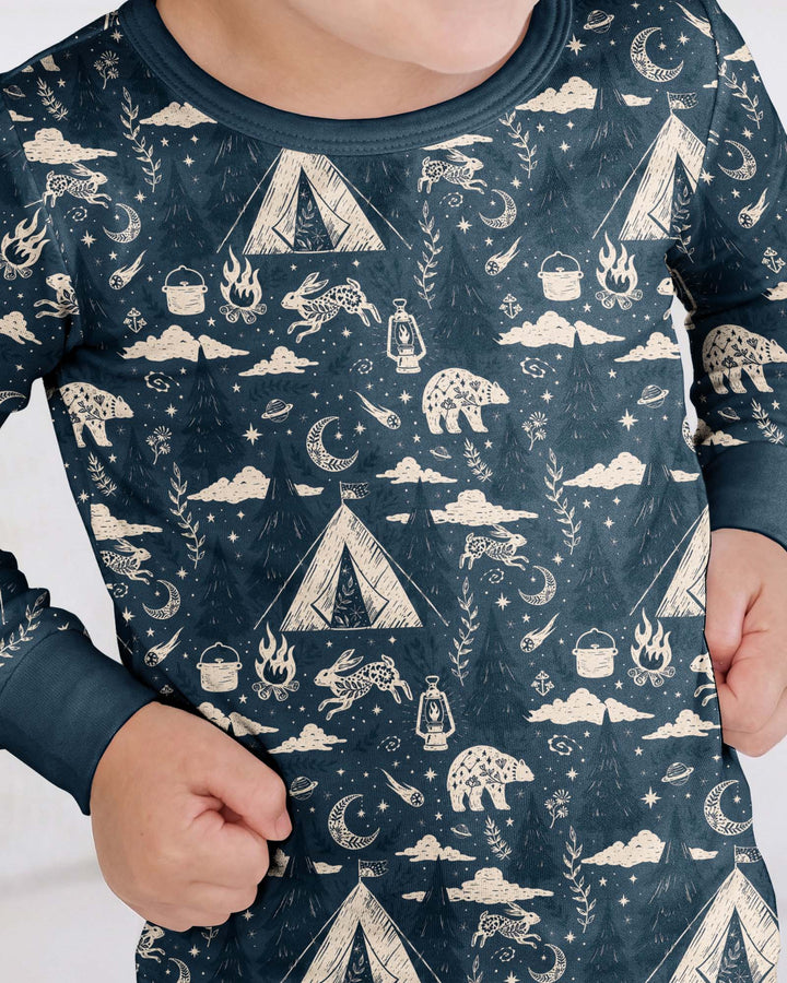 Night Camping Adventure Matching Family Bamboo Two Piece Long Sleeve Pajama Set