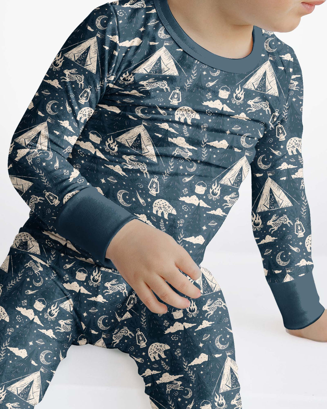 Night Camping Adventure Matching Family Bamboo Two Piece Long Sleeve Pajama Set