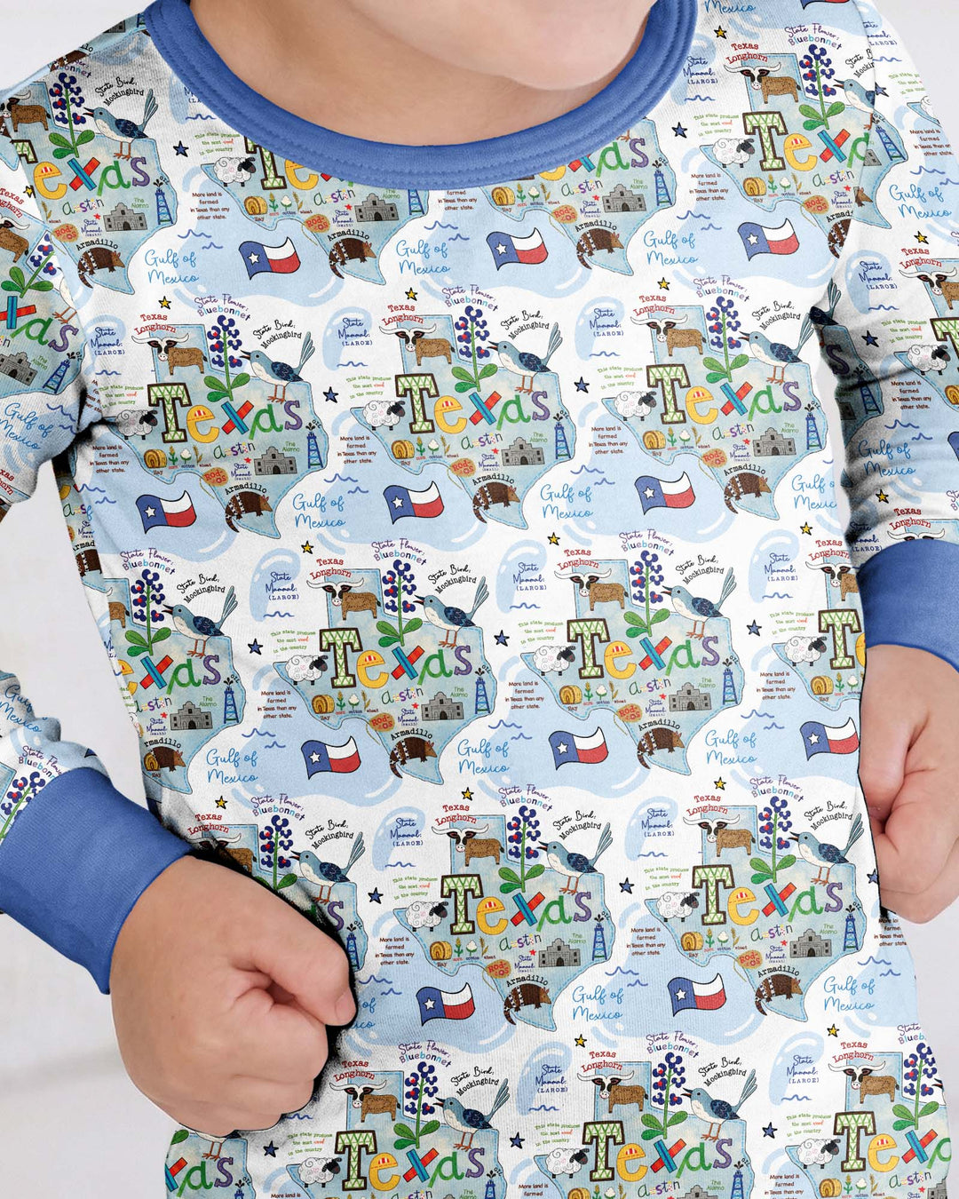 Texas Map Family Matching Bamboo Two Piece Long Sleeve Pajama Set