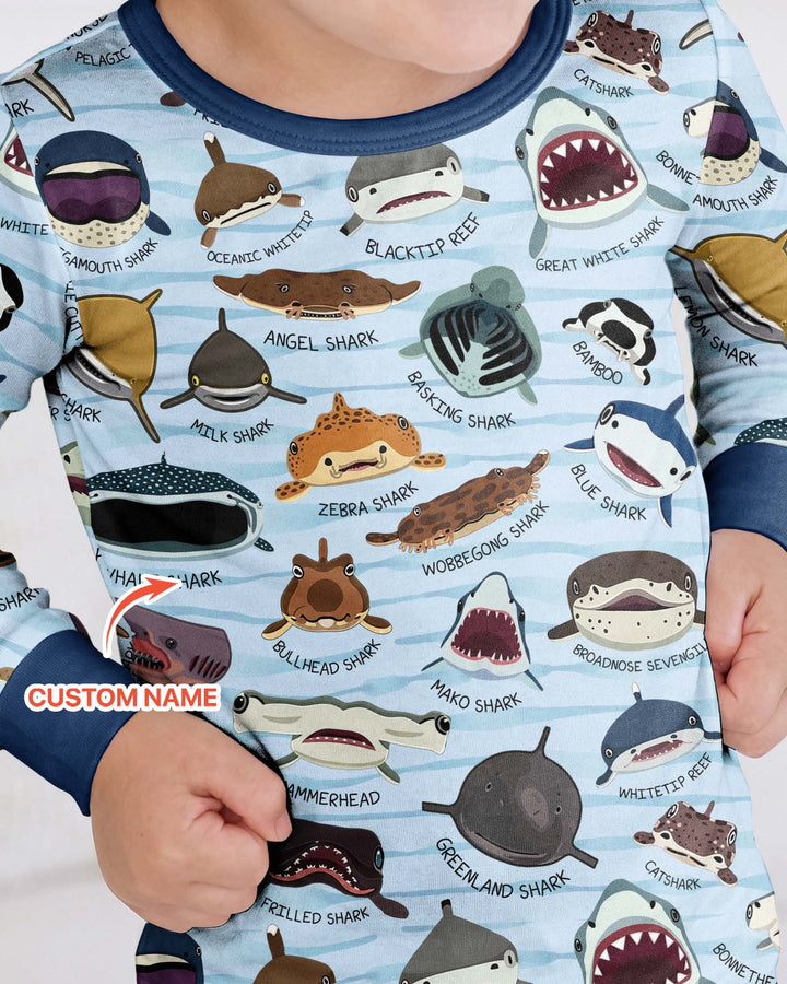 Shark Faces Bamboo Two Piece Long Sleeve Pajama Set