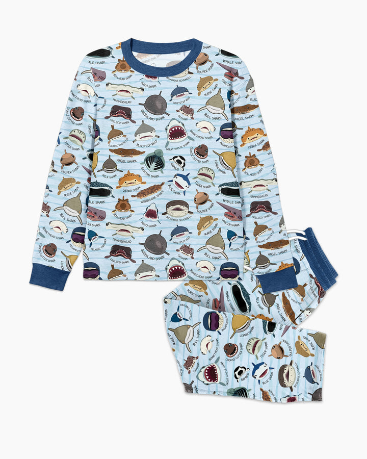 Shark Faces Bamboo Men's Pajama Set