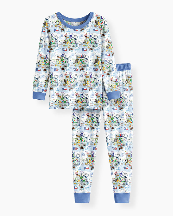 Texas Map Family Matching Bamboo Two Piece Long Sleeve Pajama Set