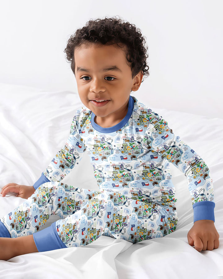 Texas Map Family Matching Bamboo Two Piece Long Sleeve Pajama Set