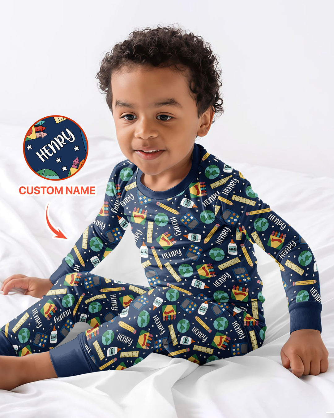 School Supply Bamboo Two Piece Long Sleeve Pajama Set