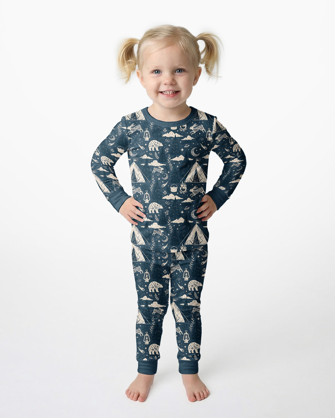 Night Camping Adventure Matching Family Bamboo Two Piece Long Sleeve Pajama Set