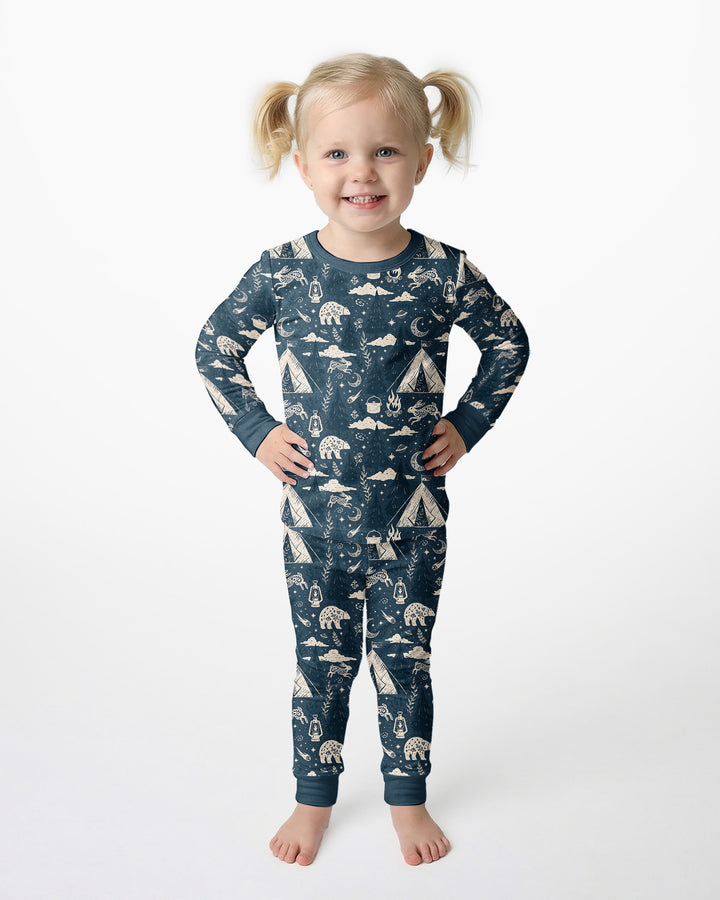Night Camping Adventure Matching Family Bamboo Two Piece Long Sleeve Pajama Set