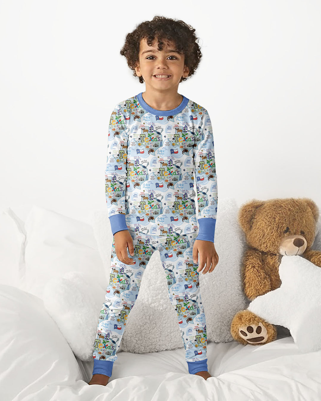 Texas Map Family Matching Bamboo Two Piece Long Sleeve Pajama Set