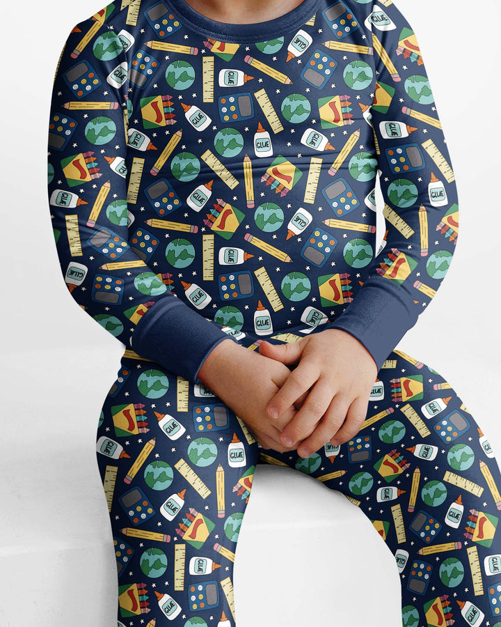 School Supply Bamboo Two Piece Long Sleeve Pajama Set