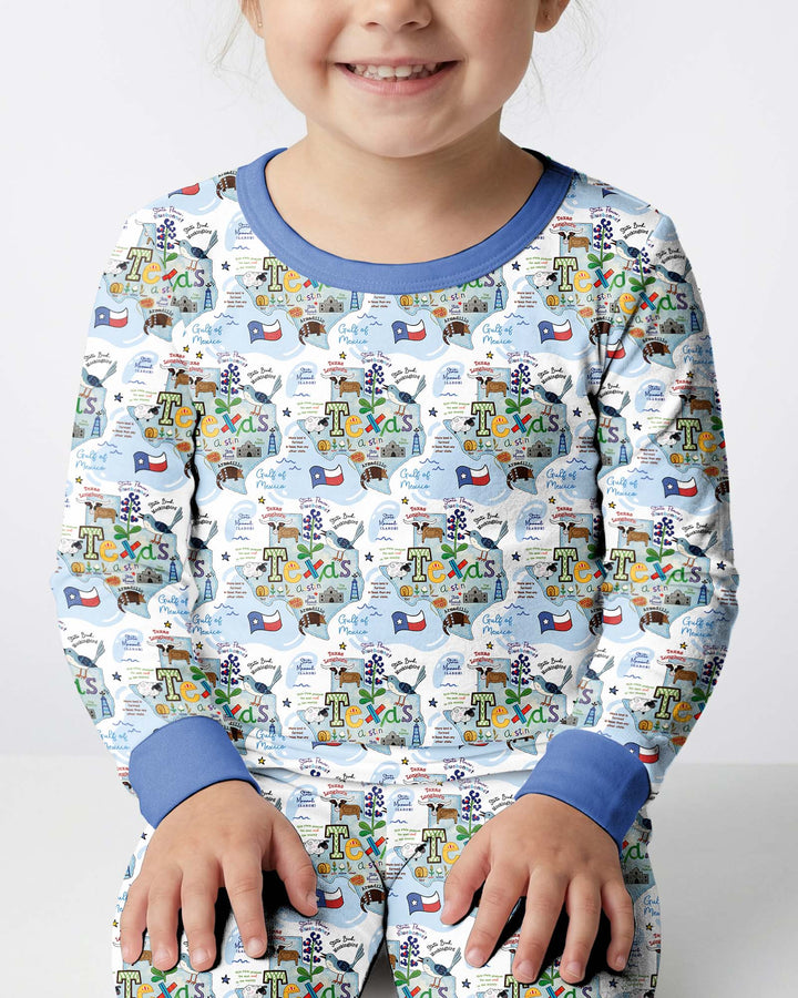 Texas Map Family Matching Bamboo Two Piece Long Sleeve Pajama Set